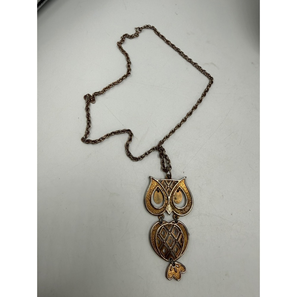 Vintage Articulated Owl Pendant Necklace Mixed Metal Gold Silver Tone 30 Inch